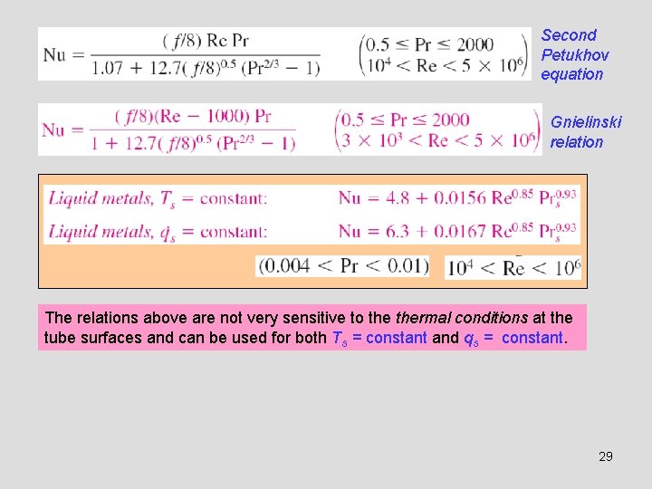 Second Petukhov equation Gnielinski relation The relations above are not very sensitive to thermal
