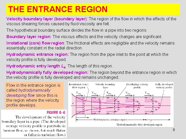 THE ENTRANCE REGION Velocity boundary layer (boundary layer): The region of the flow in