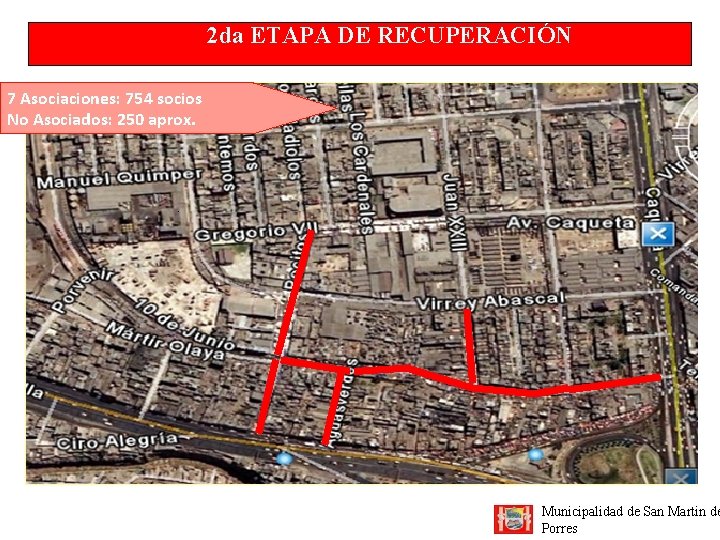2 da ETAPA DE RECUPERACIÓN 7 Asociaciones: 754 socios No Asociados: 250 aprox. Municipalidad