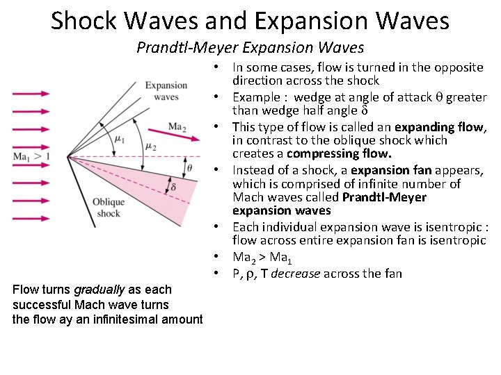 Shock Waves and Expansion Waves Prandtl-Meyer Expansion Waves • In some cases, flow is