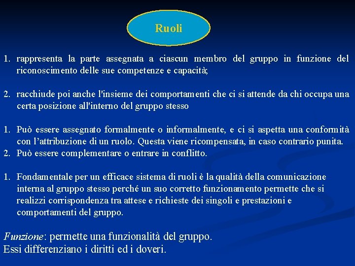 Ruoli 1. rappresenta la parte assegnata a ciascun membro del gruppo in funzione del