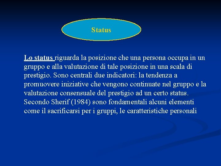 Status Lo status riguarda la posizione che una persona occupa in un gruppo e