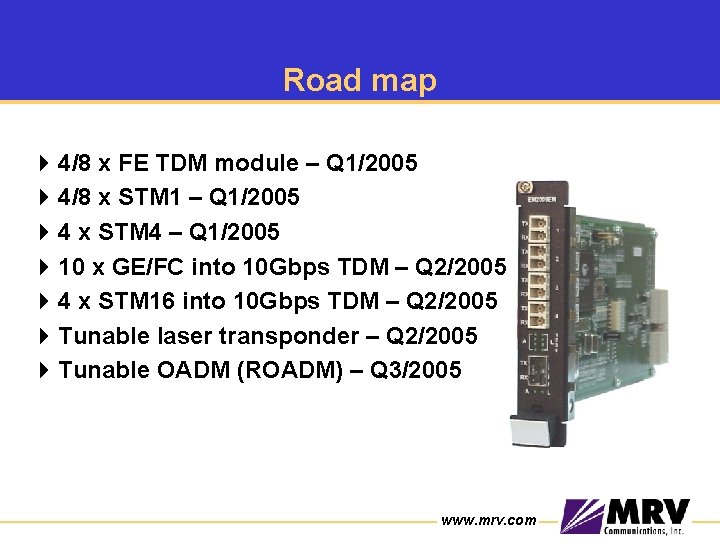 Road map 4 4/8 x FE TDM module – Q 1/2005 4 4/8 x