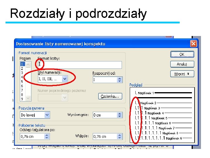 Rozdziały i podrozdziały 