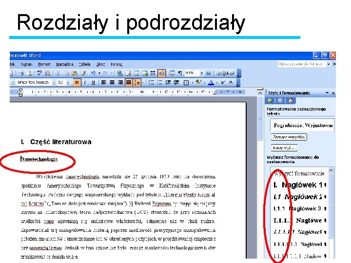 Rozdziały i podrozdziały 