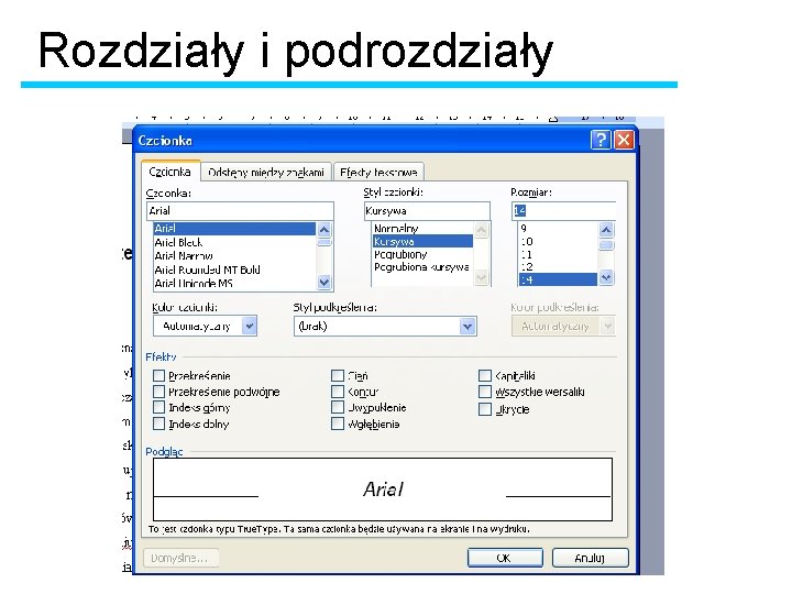 Rozdziały i podrozdziały 