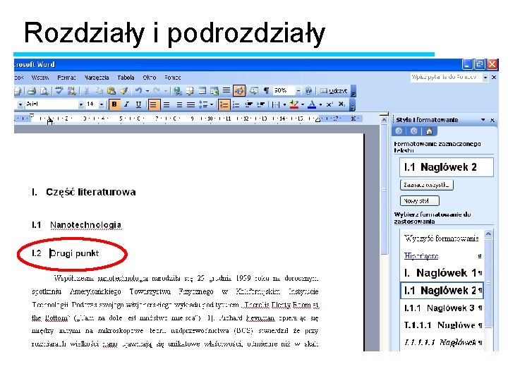 Rozdziały i podrozdziały 