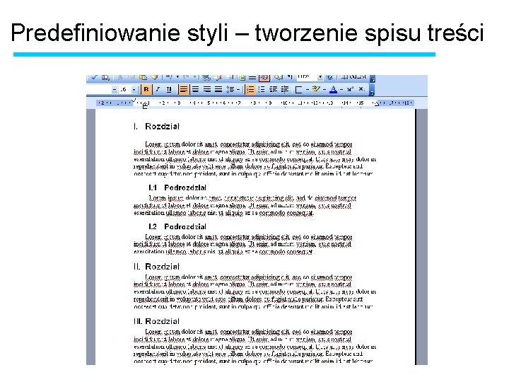 Predefiniowanie styli – tworzenie spisu treści 