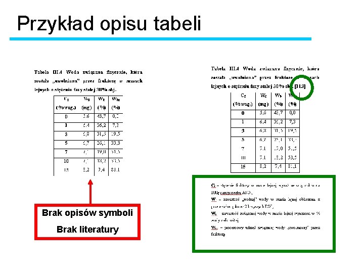 Przykład opisu tabeli Brak opisów symboli Brak literatury 