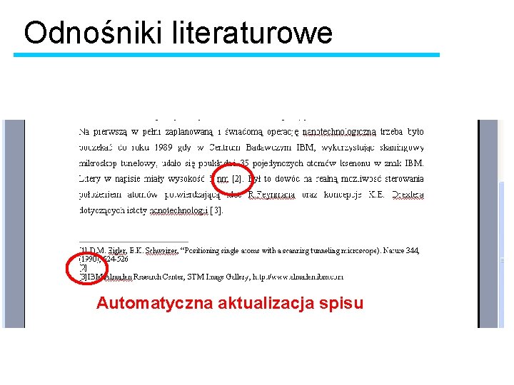 Odnośniki literaturowe Automatyczna aktualizacja spisu 