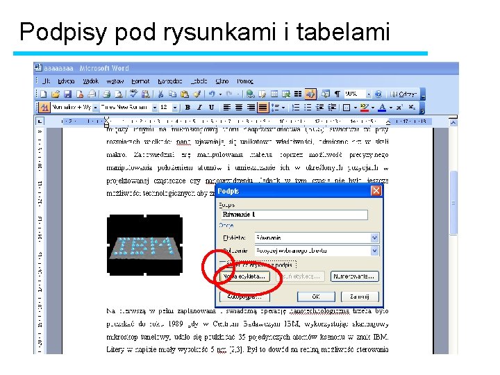 Podpisy pod rysunkami i tabelami 