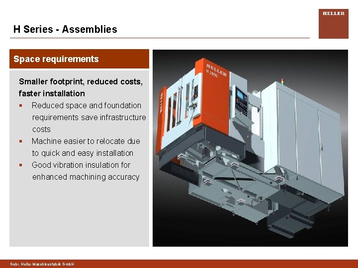 H Series - Assemblies Space requirements Smaller footprint, reduced costs, faster installation § §
