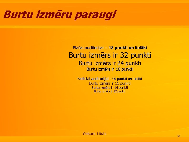 Burtu izmēru paraugi Plašai auditorijai – 18 punkti un lielāki Burtu izmērs ir 32