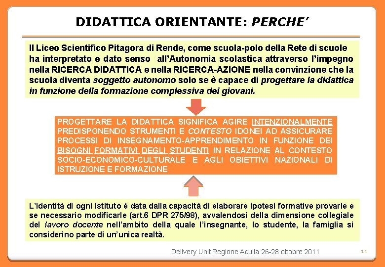 DIDATTICA ORIENTANTE: PERCHE’ Il Liceo Scientifico Pitagora di Rende, come scuola-polo della Rete di