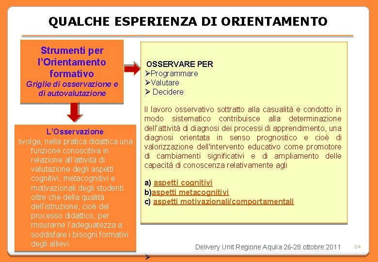  QUALCHE ESPERIENZA DI ORIENTAMENTO Strumenti per l’Orientamento formativo Griglie di osservazione e di