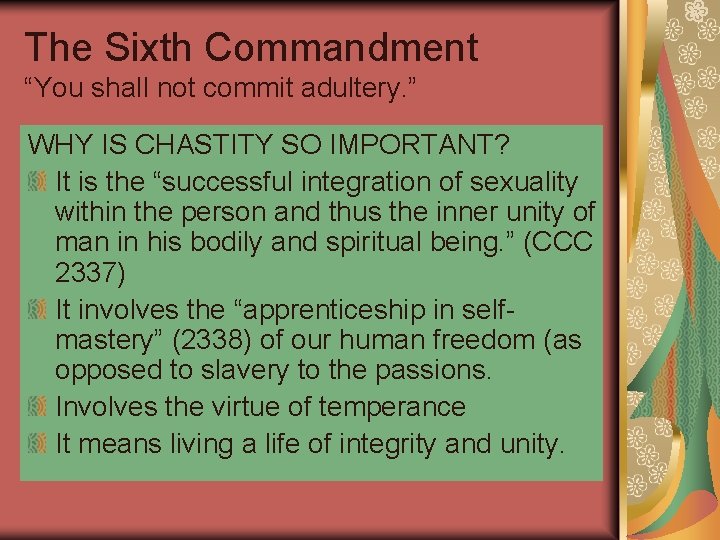 The Sixth Commandment “You shall not commit adultery. ” WHY IS CHASTITY SO IMPORTANT?
