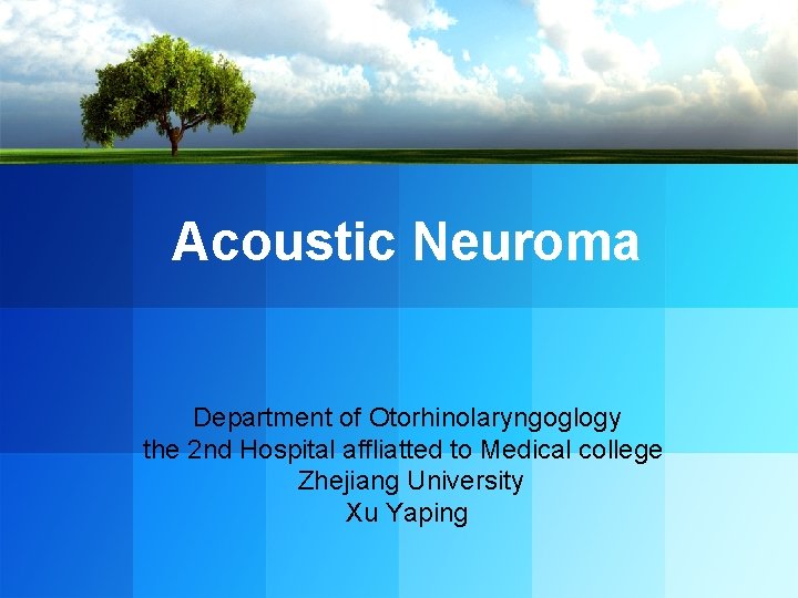 Acoustic Neuroma Department of Otorhinolaryngoglogy the 2 nd Hospital affliatted to Medical college Zhejiang