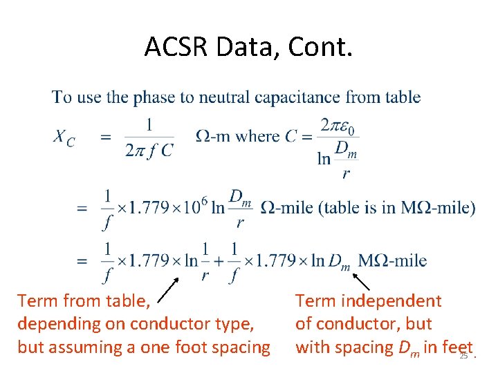 ACSR Data, Cont. Term from table, depending on conductor type, but assuming a one