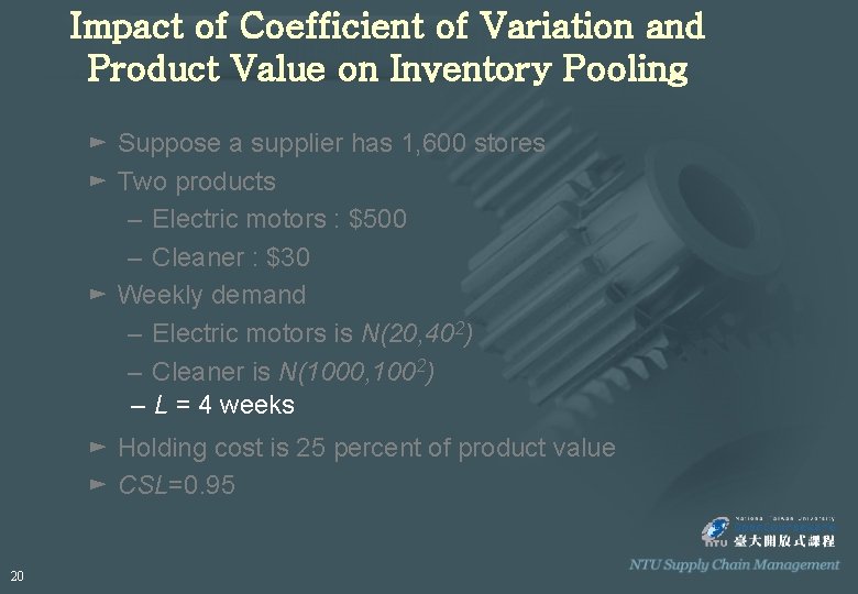 Impact of Coefficient of Variation and Product Value on Inventory Pooling ► Suppose a