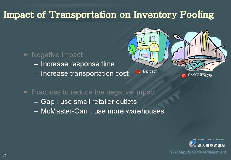 Impact of Transportation on Inventory Pooling ► Negative impact – Increase response time –