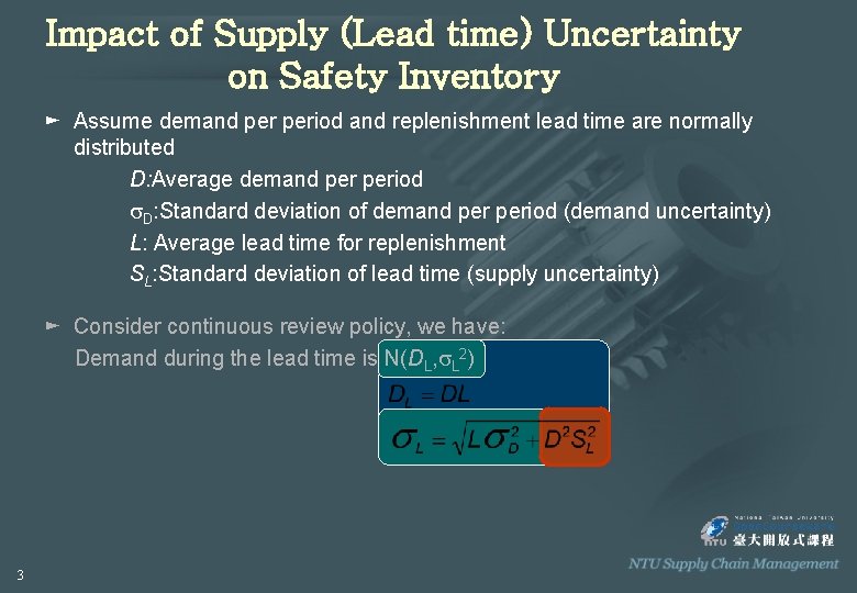 Impact of Supply (Lead time) Uncertainty on Safety Inventory ► Assume demand period and
