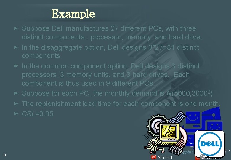 Example ► Suppose Dell manufactures 27 different PCs, with three distinct components : processor,