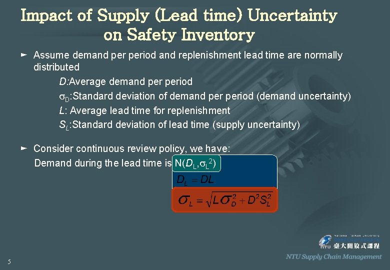 Impact of Supply (Lead time) Uncertainty on Safety Inventory ► Assume demand period and