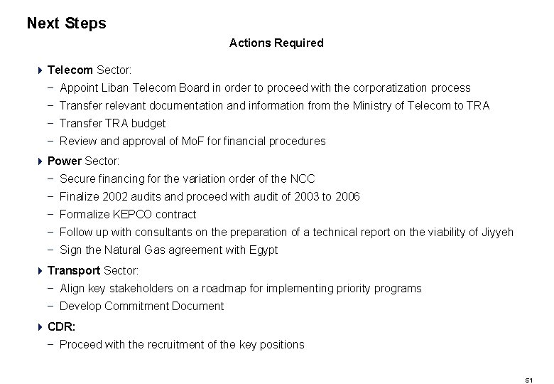 Next Steps Actions Required 4 Telecom Sector: – Appoint Liban Telecom Board in order