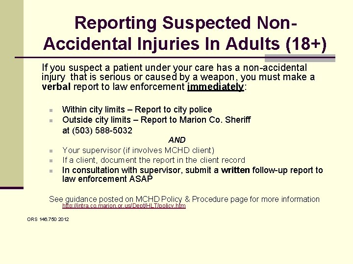Reporting Suspected Non. Accidental Injuries In Adults (18+) If you suspect a patient under