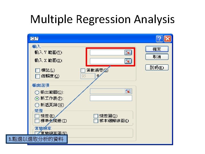 Multiple Regression Analysis 1. 點選以選取分析的資料 