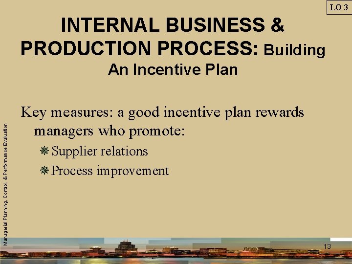 LO 3 INTERNAL BUSINESS & PRODUCTION PROCESS: Building Managerial Planning, Control, & Performance Evaluation