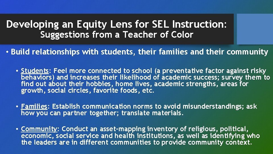 Developing an Equity Lens for SEL Instruction: Suggestions from a Teacher of Color •