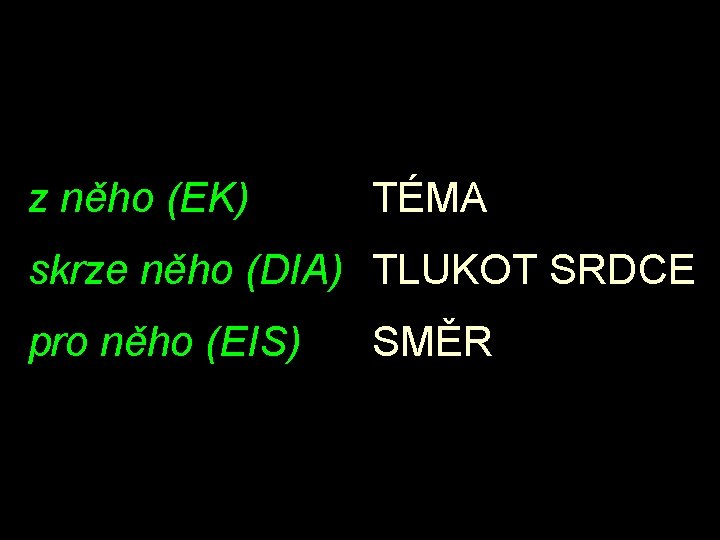 z něho (EK) TÉMA skrze něho (DIA) TLUKOT SRDCE pro něho (EIS) SMĚR 