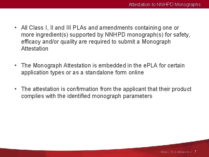 Attestation to NNHPD Monographs • All Class I, II and III PLAs and amendments