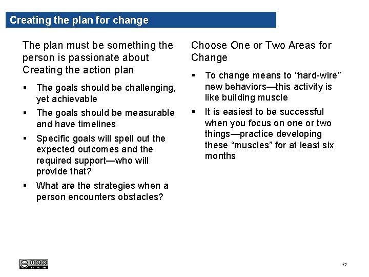 Creating the plan for change The plan must be something the person is passionate Creating the plan for change The plan must be something the person is passionate