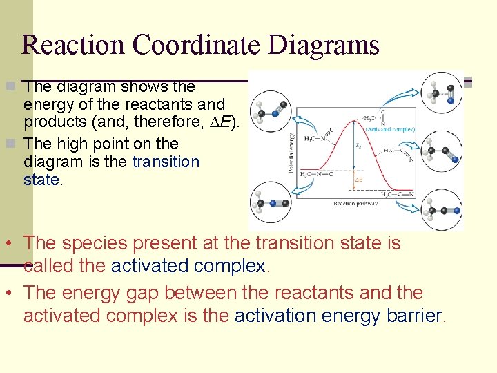 Reaction Coordinate Diagrams n The diagram shows the energy of the reactants and products