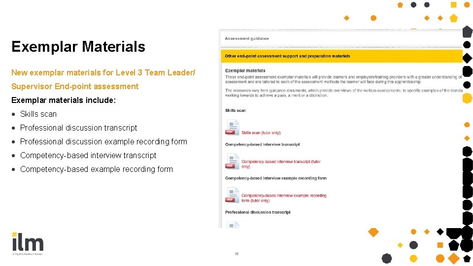 Exemplar Materials New exemplar materials for Level 3 Team Leader/ Supervisor End-point assessment Exemplar