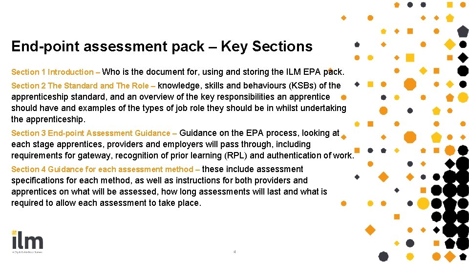 End-point assessment pack – Key Sections Section 1 Introduction – Who is the document