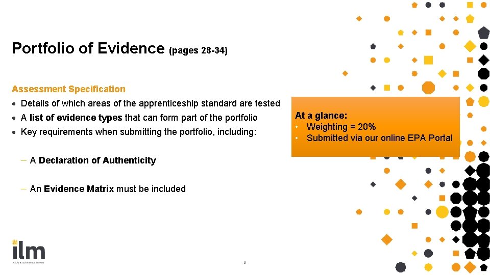 Portfolio of Evidence (pages 28 -34) Assessment Specification · Details of which areas of