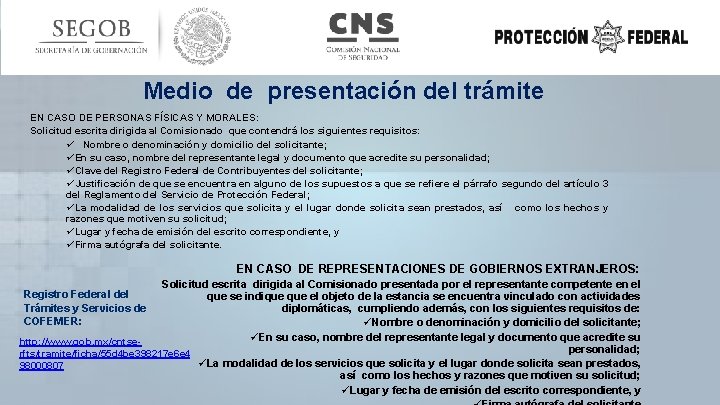 Medio de presentación del trámite EN CASO DE PERSONAS FÍSICAS Y MORALES: Solicitud escrita