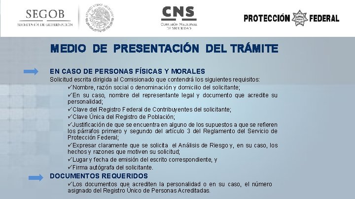 MEDIO DE PRESENTACIÓN DEL TRÁMITE EN CASO DE PERSONAS FÍSICAS Y MORALES Solicitud escrita