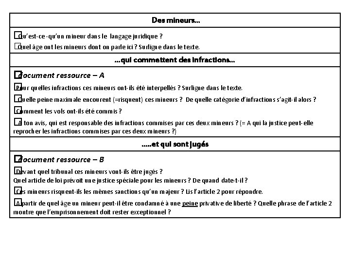 Des mineurs… � Qu’est-ce -qu’un mineur dans le langage juridique ? � Quel âge