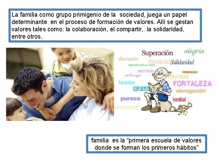 La familia como grupo primigenio de la sociedad, juega un papel determinante en el