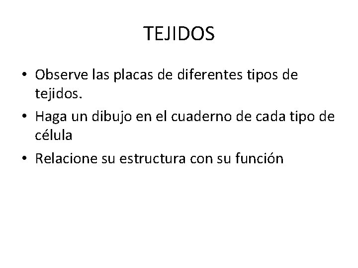 TEJIDOS • Observe las placas de diferentes tipos de tejidos. • Haga un dibujo