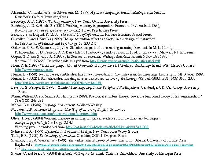 Alexander, C. , Ishikawa, S. , & Silverstein, M. (1997) A pattern language: towns,