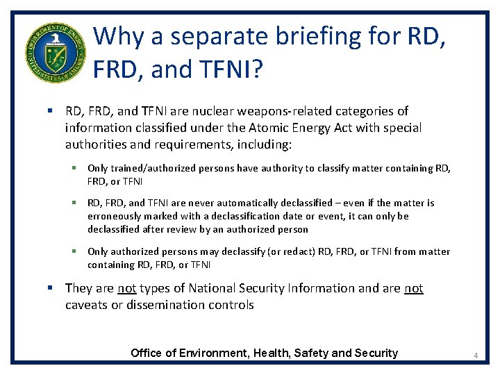 Why a separate briefing for RD, FRD, and TFNI? § RD, FRD, and TFNI