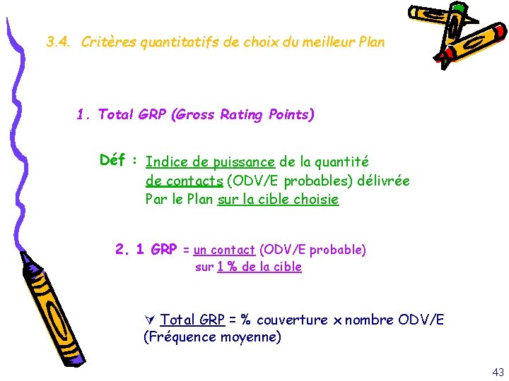 3. 4. Critères quantitatifs de choix du meilleur Plan 1. Total GRP (Gross Rating