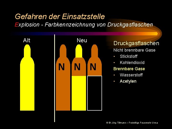 Gefahren der Einsatzstelle Explosion - Farbkennzeichnung von Druckgasflaschen Alt Neu N N N Druckgasflaschen