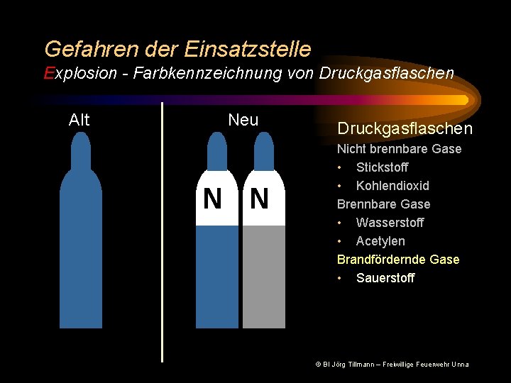 Gefahren der Einsatzstelle Explosion - Farbkennzeichnung von Druckgasflaschen Alt Neu N N Druckgasflaschen Nicht