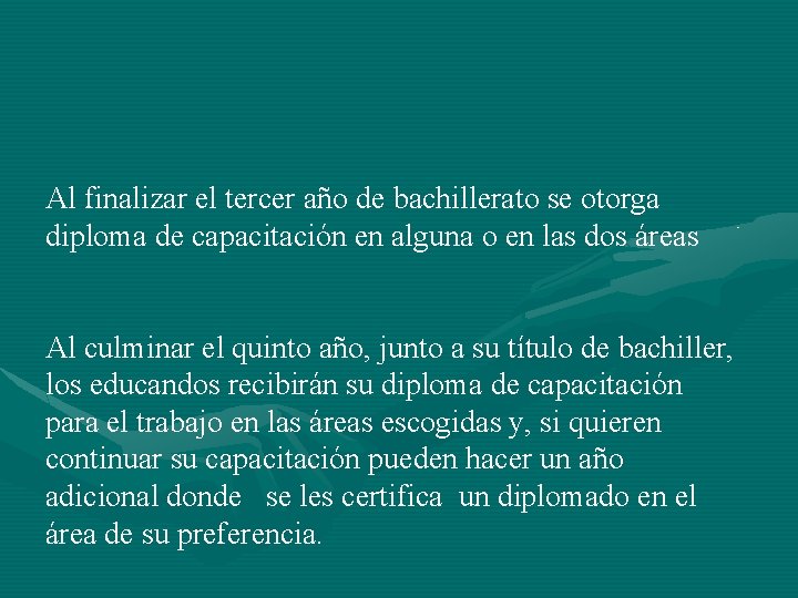 Al finalizar el tercer año de bachillerato se otorga diploma de capacitación en alguna